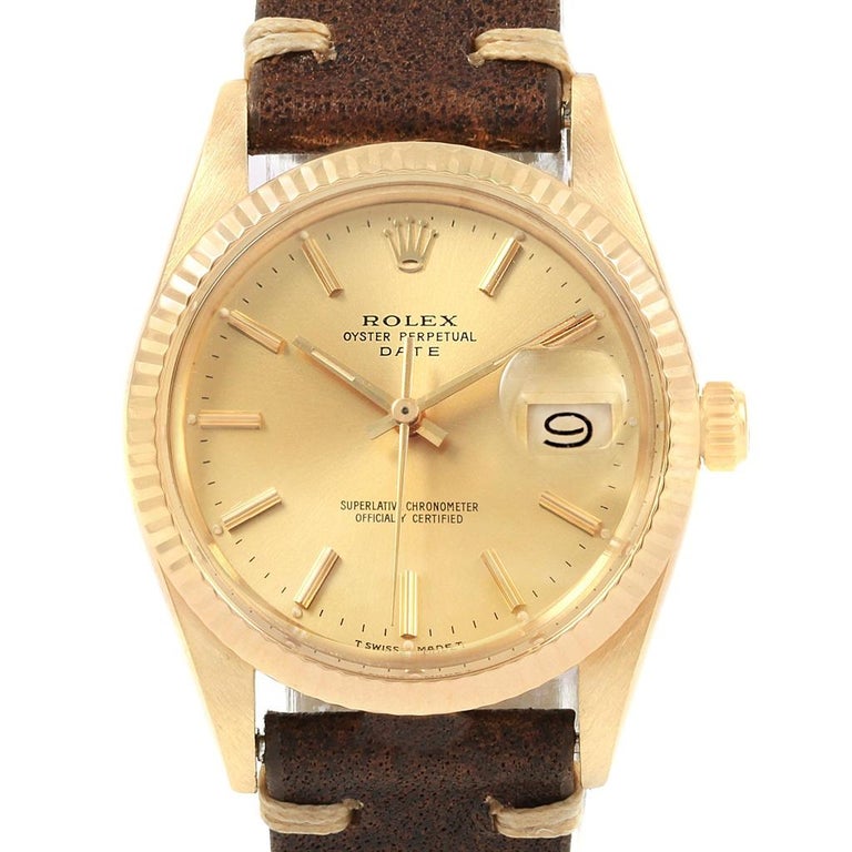 Rolex Date Men’s 14 Karat Yellow Gold Vintage Men’s Watch 15037 For