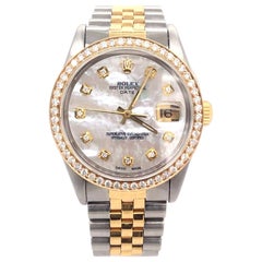 Used Rolex Date Men's 18 Karat Gold & Stainless Steel Oyster Band Diamond Bezel 15223