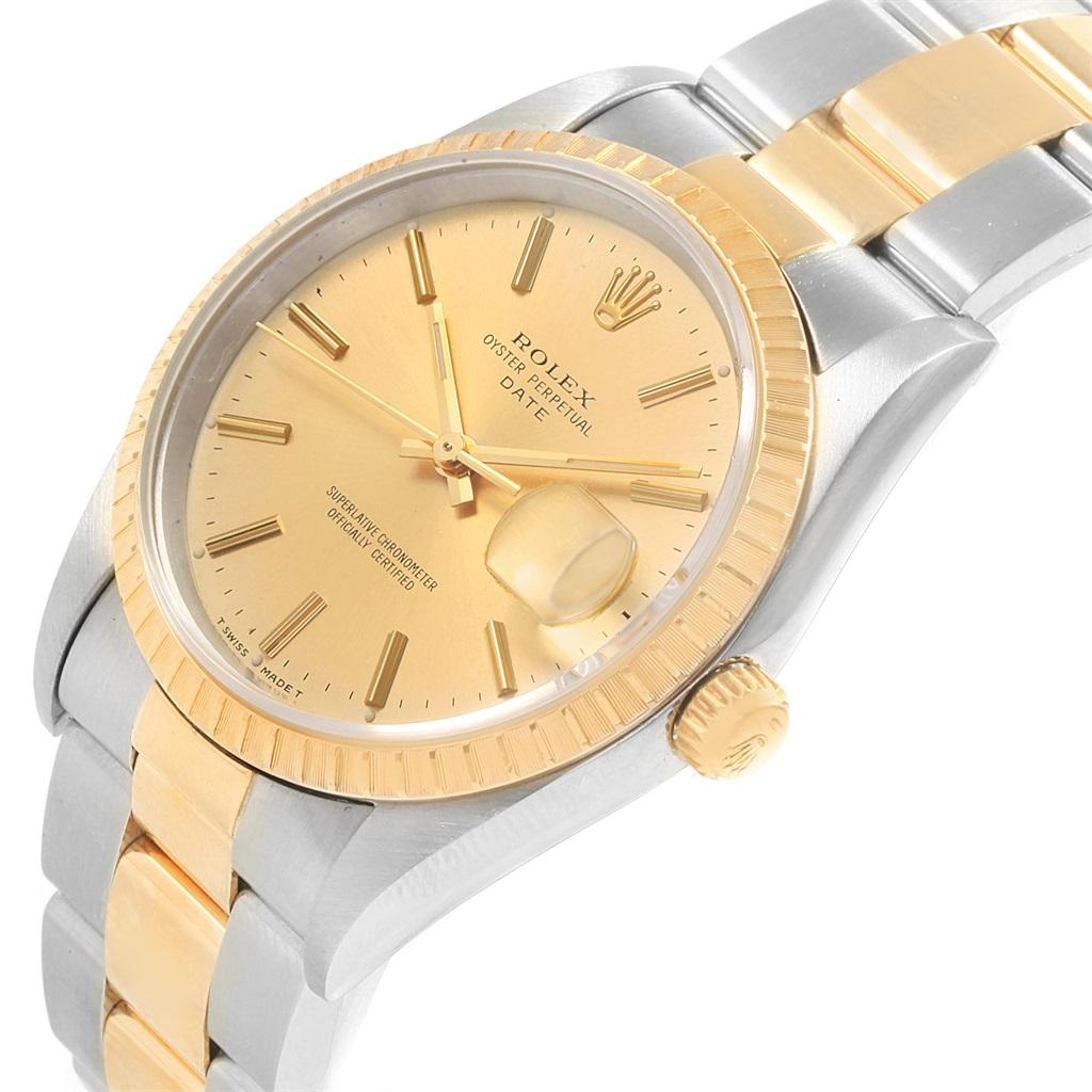 Rolex Date Men’s Steel 18 Karat Yellow Gold Baton Dial Men’s Watch 15223 For Sale 1