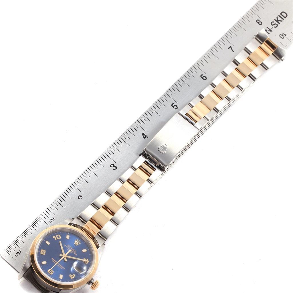 Rolex Date Men's Steel 18 Karat Yellow Gold Blue Dial Men's Watch 15203 For Sale 9