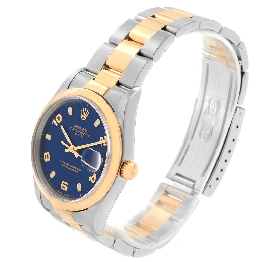 Rolex Date Men's Steel 18 Karat Yellow Gold Blue Dial Men's Watch 15203 For Sale 1