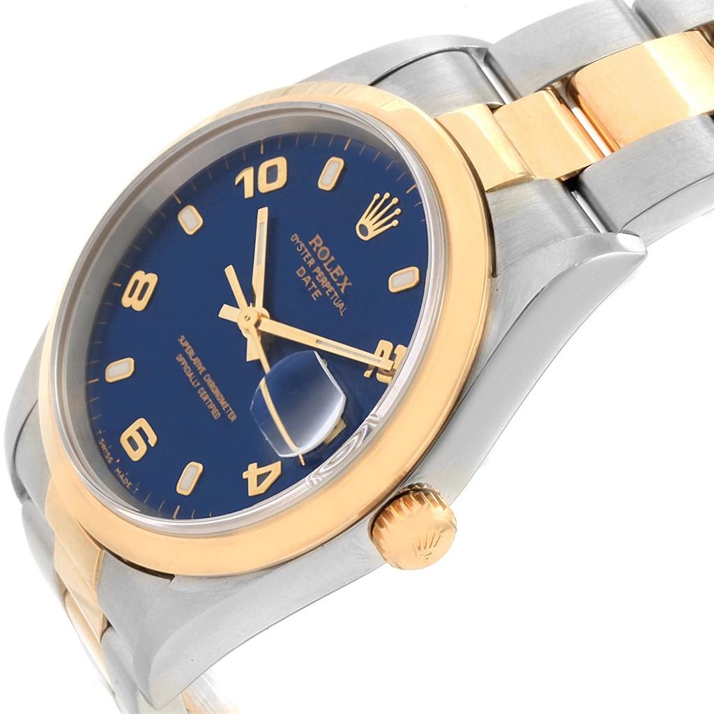 Rolex Date Men's Steel 18 Karat Yellow Gold Blue Dial Men's Watch 15203 For Sale 5