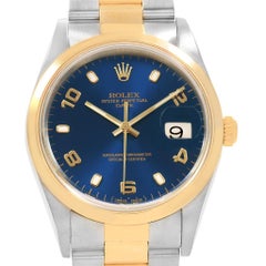 Rolex Date Men's Steel 18 Karat Yellow Gold Blue Dial Men's Watch 15203