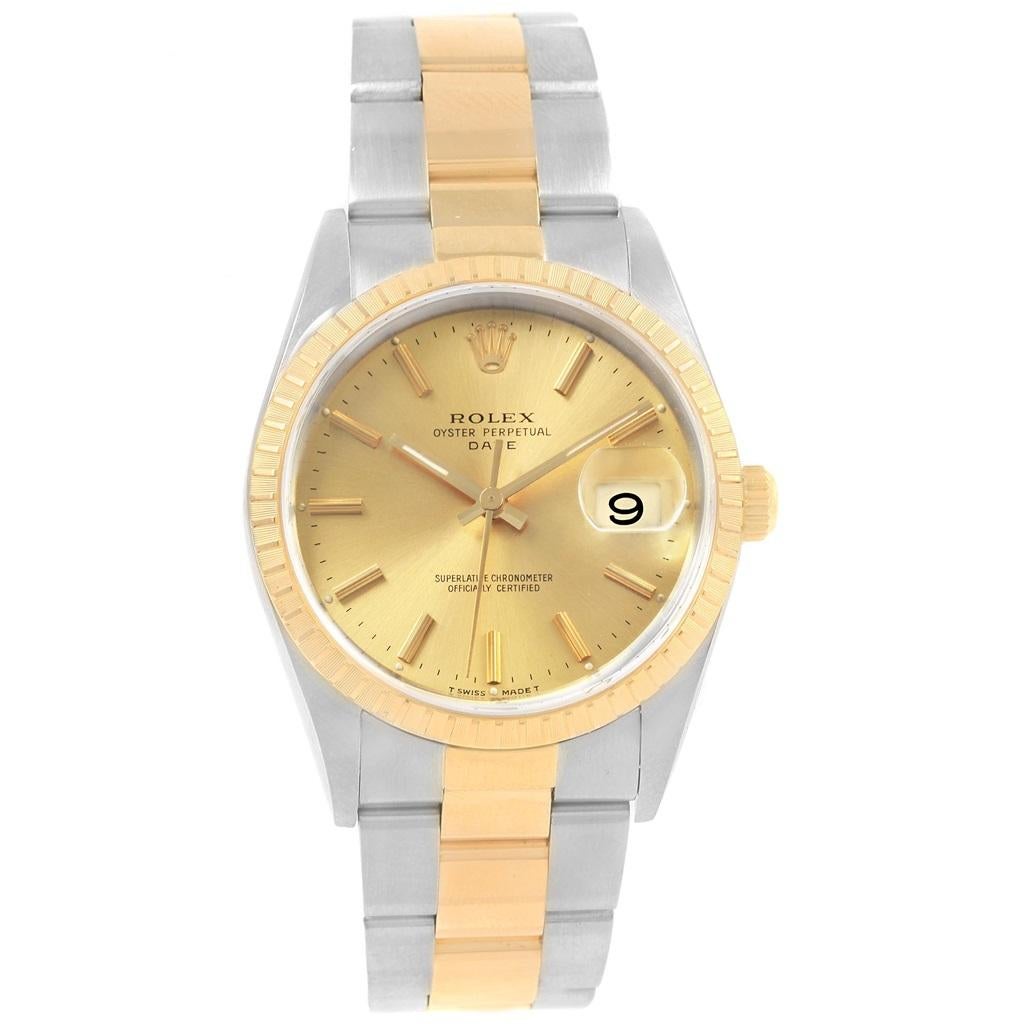 Rolex Date Men’s Steel 18 Karat Yellow Gold Baton Dial Men's Watch 15223 7