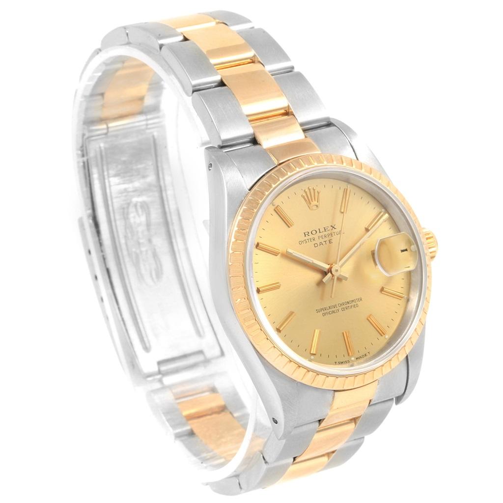 Rolex Date Men’s Steel 18 Karat Yellow Gold Baton Dial Men's Watch 15223 5