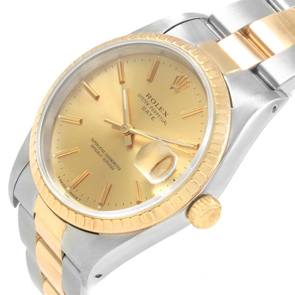 Rolex Date Men’s Steel 18 Karat Yellow Gold Baton Dial Men's Watch 15223 6