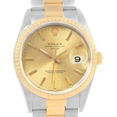 Rolex Date Men’s Steel 18 Karat Yellow Gold Baton Dial Men's Watch 15223