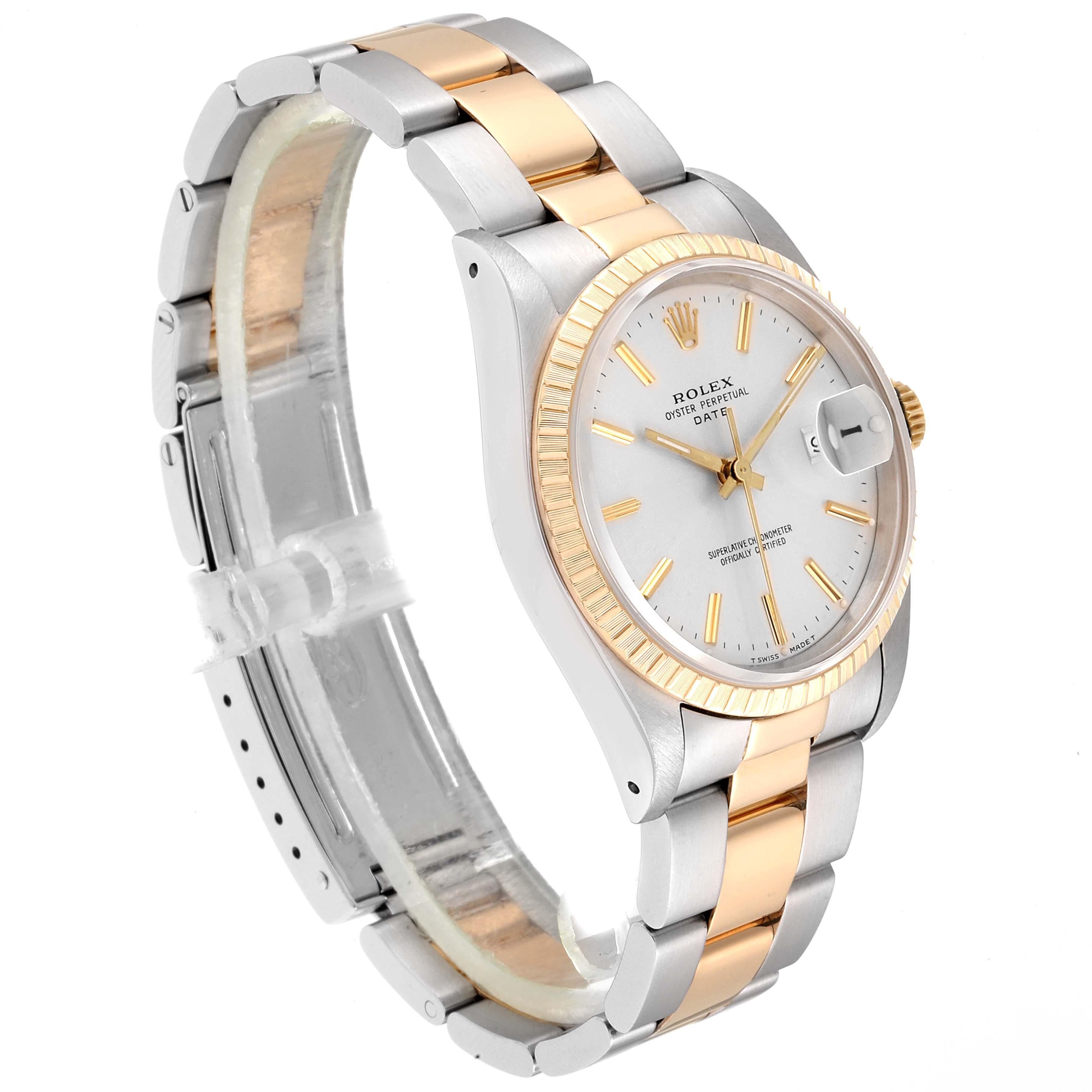 Rolex Date Men's Steel 18 Karat Yellow Gold Silver Dial Men's Watch 15223 In Excellent Condition In Atlanta, GA