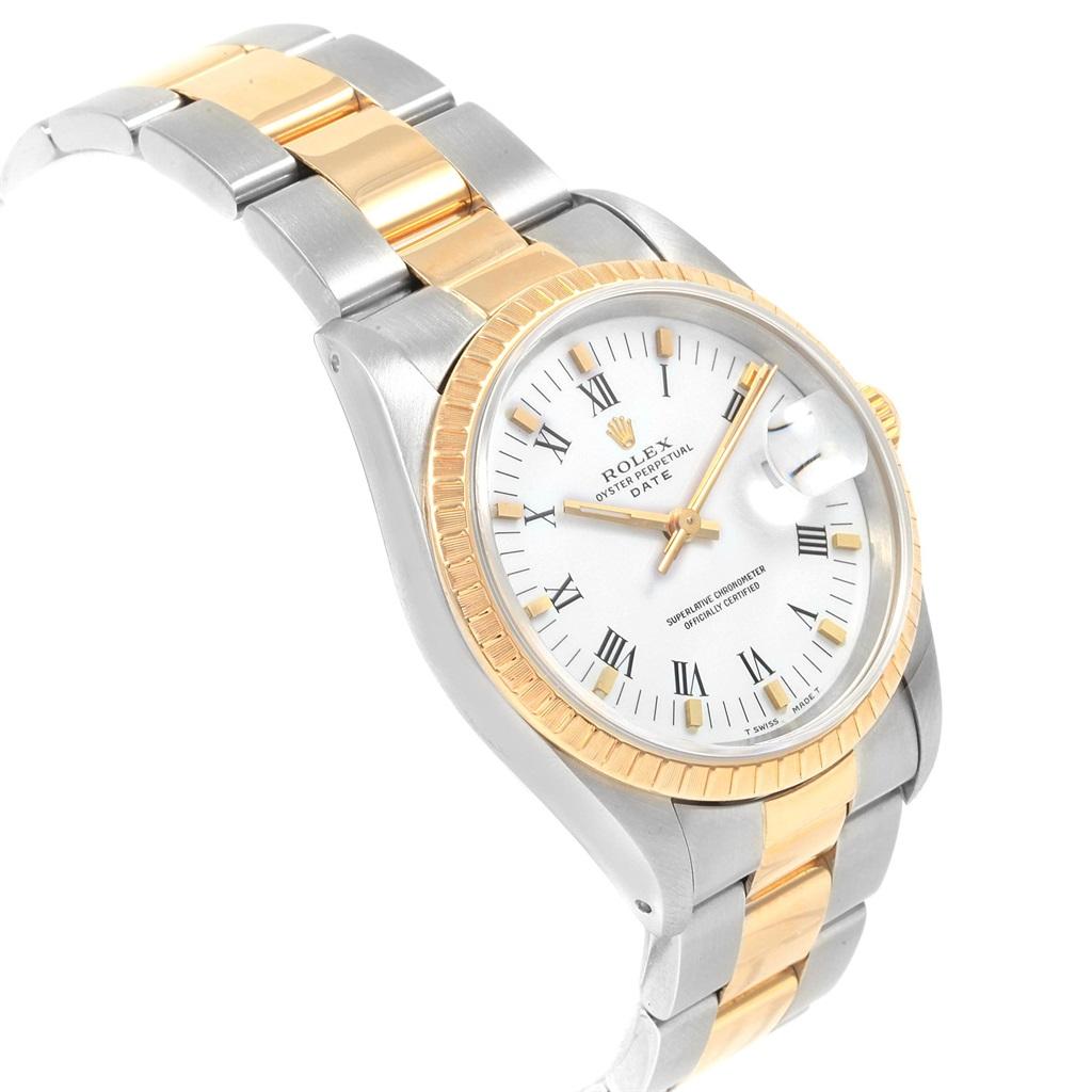 Rolex Date Men's Steel 18 Karat Yellow Gold White Dial Men's Watch 15223 For Sale 1
