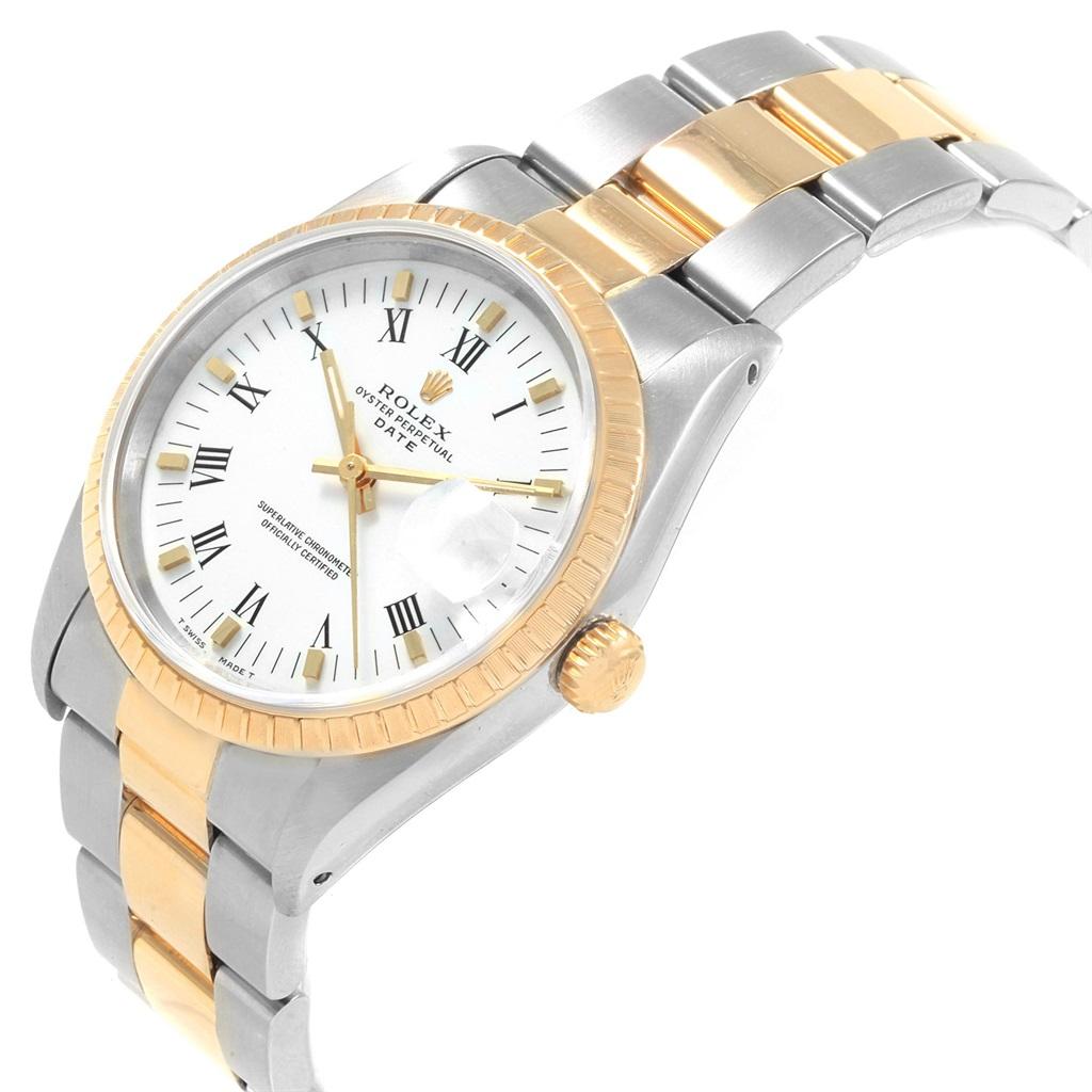 Rolex Date Men's Steel 18 Karat Yellow Gold White Dial Men's Watch 15223 For Sale 2