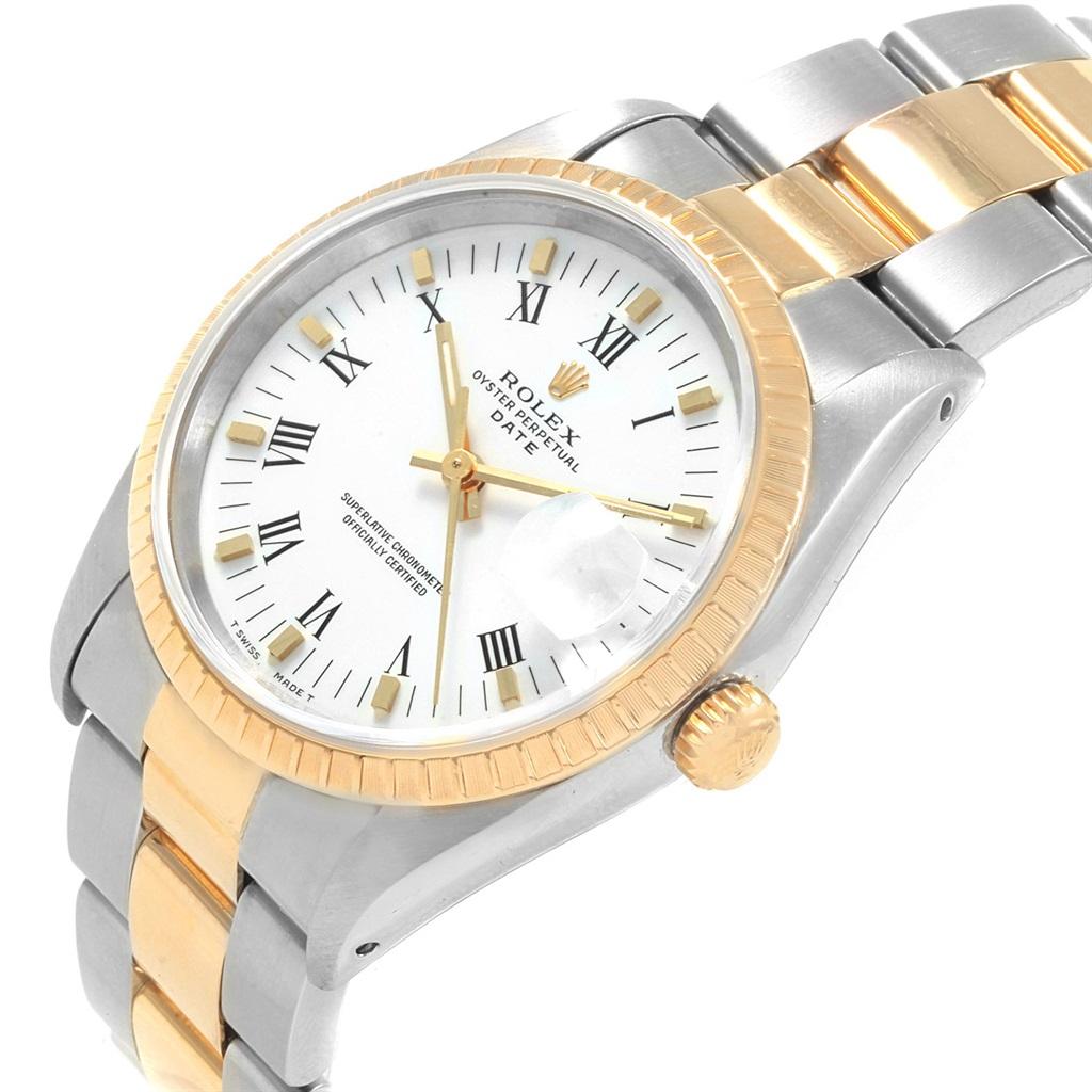Rolex Date Men's Steel 18 Karat Yellow Gold White Dial Men's Watch 15223 For Sale 3