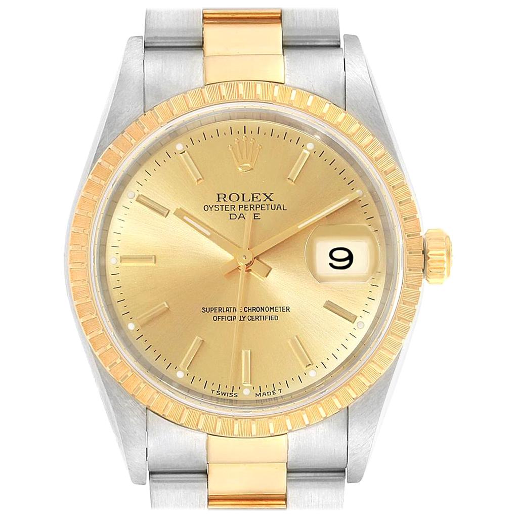 Rolex Date Men's Steel Yellow Gold Men's Watch 15223 Box Papers For Sale