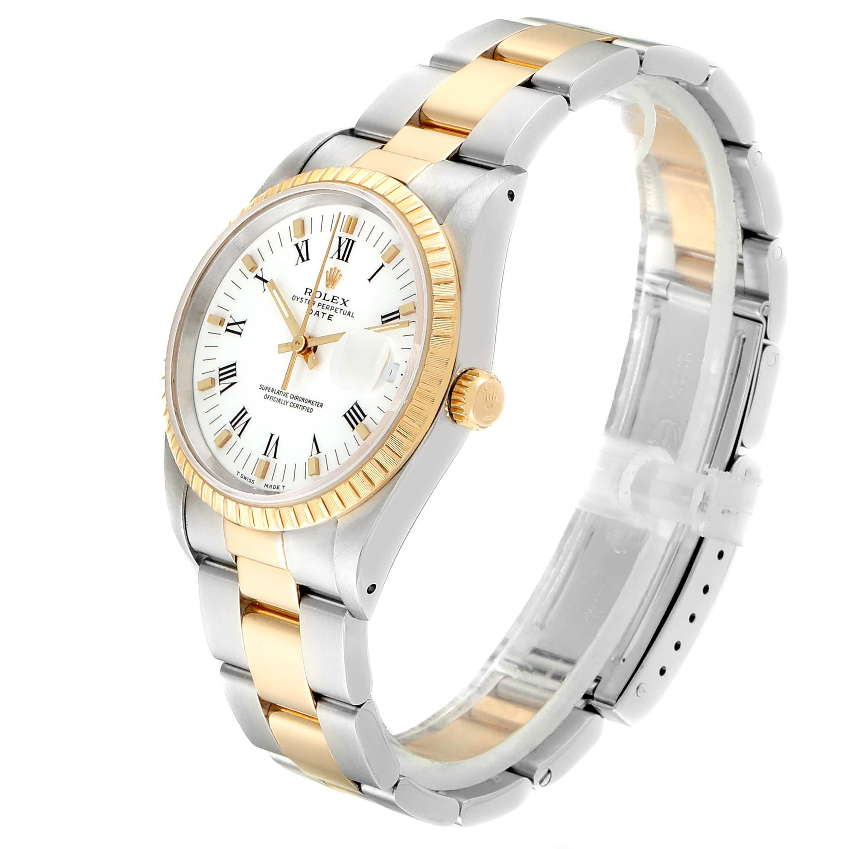 Rolex Date Men's Steel Yellow Gold White Dial Men's Watch 15223 Box Papers In Excellent Condition In Atlanta, GA