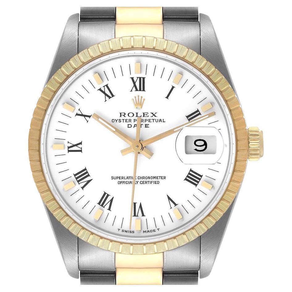 Rolex Date Mens Steel Yellow Gold White Diamond Dial Mens Watch 15223