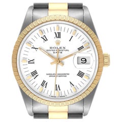 Rolex Date Mens Steel Yellow Gold White Diamond Dial Mens Watch 15223