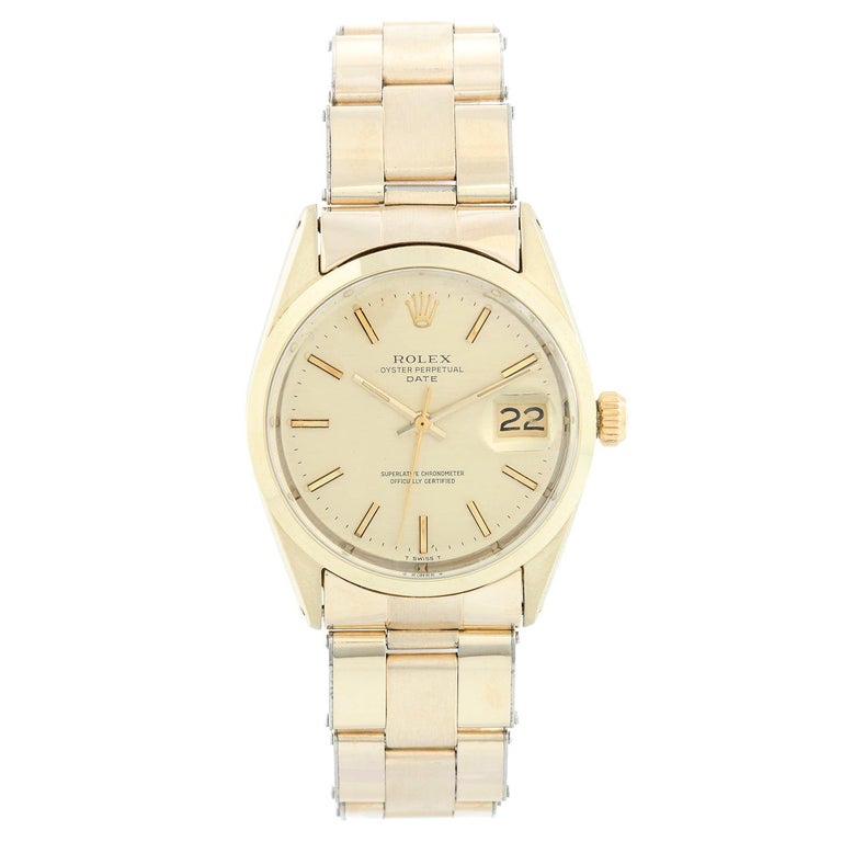 Rolex Date Men's Vintage 14 Karat Gold Shell Watch 1550 at 1stDibs ...