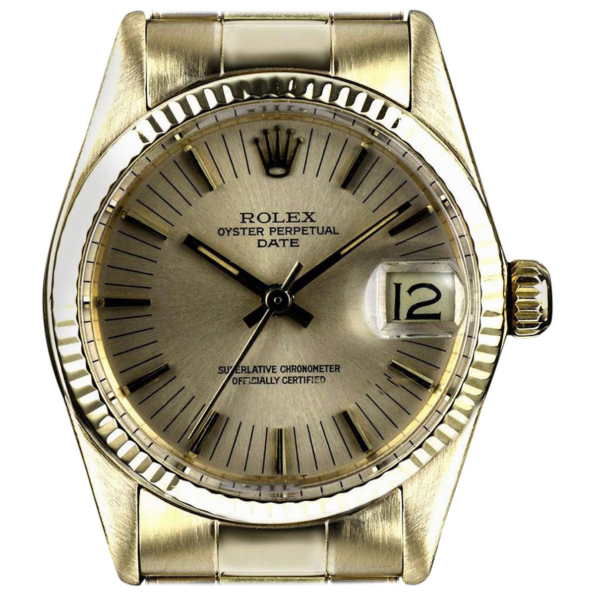 Rolex Date Mid-Size Vintage Gents 18 Karat Yellow Gold Champagne Dial 6827