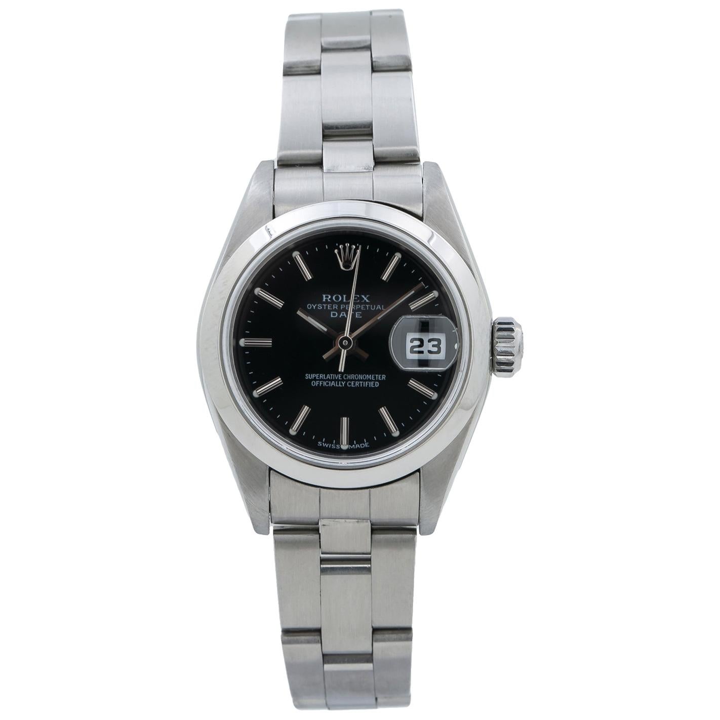 Rolex Date Oyster 79160 Automatic Ladies Watch Stainless Steel Black Dial