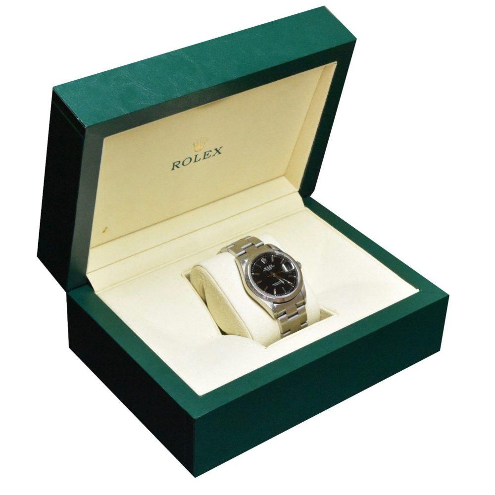 Women's or Men's Rolex Date Oyster Perpetual Ref. 15200 Stainless Steel Black Dial Watch (R