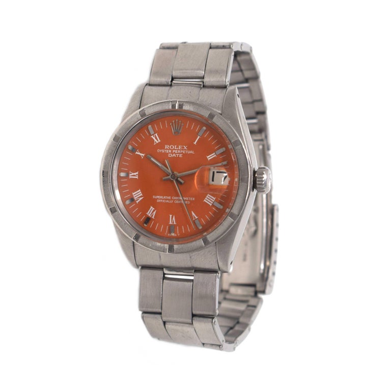 Rolex Date Ref 1500 Steel Oyster Perpetual Orange Dial Watch R 29 At 1stdibs