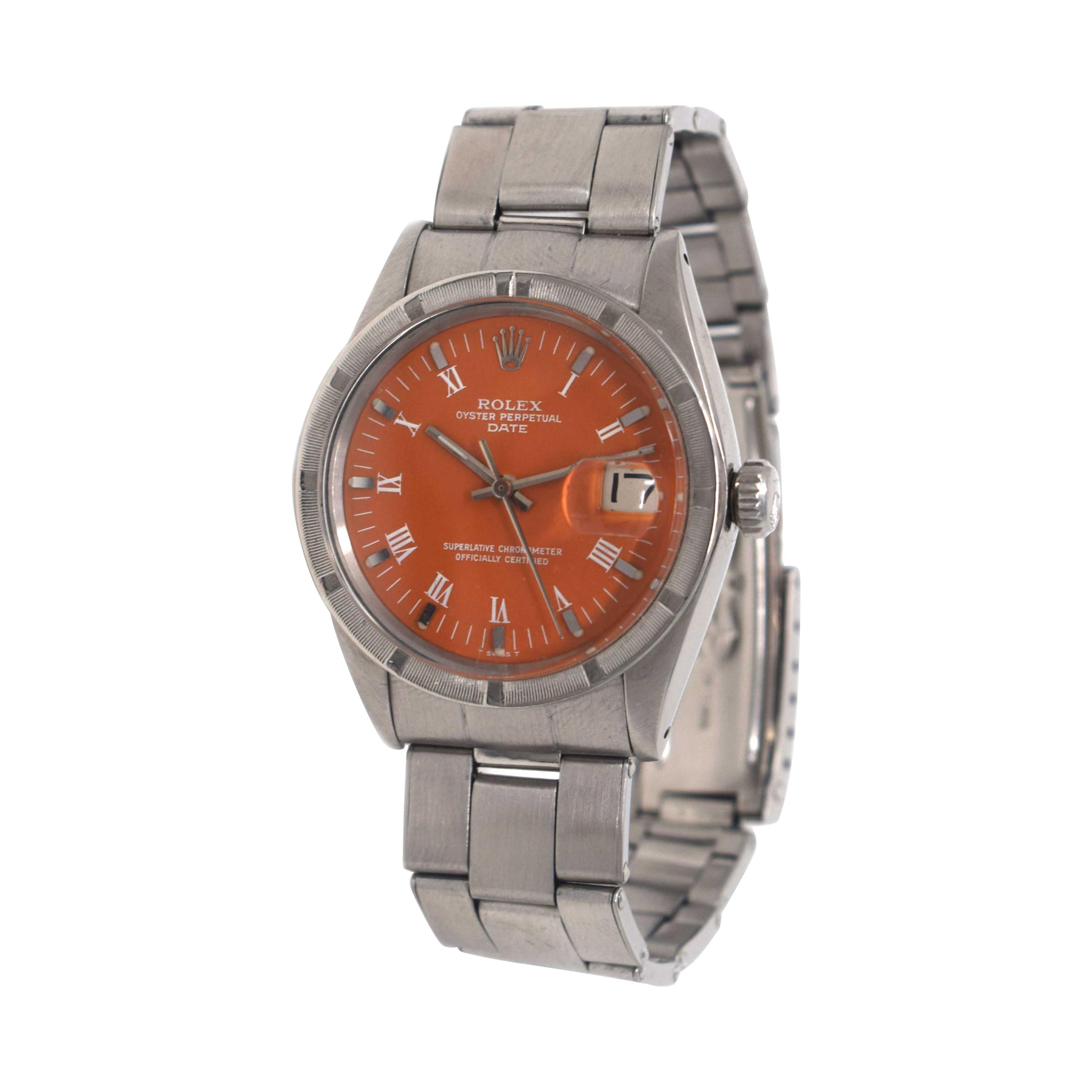 Rolex Date Ref. 1500 Steel Oyster Perpetual Orange Dial Watch 'R-29'