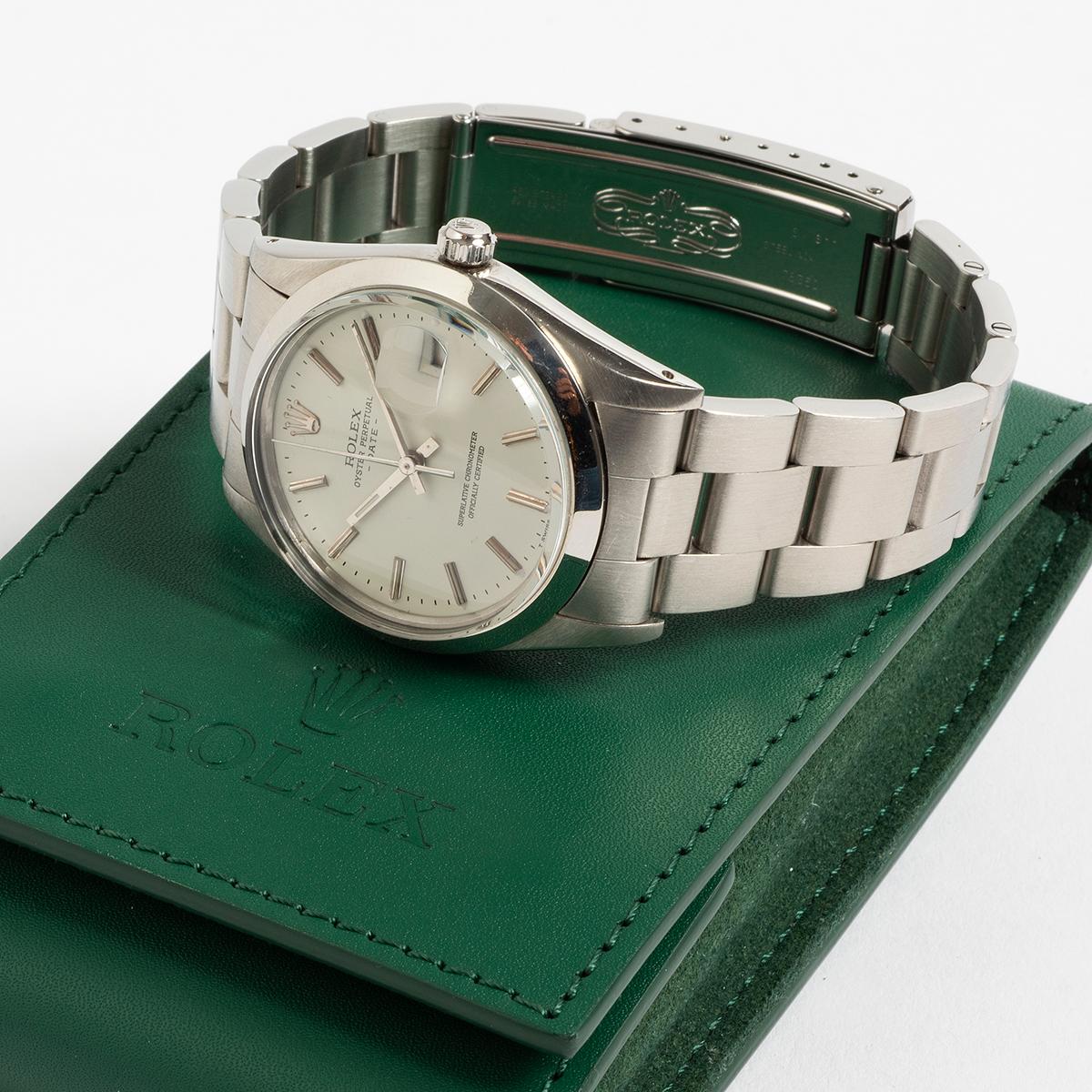 Rolex Date Ref 15000 Wristwatch. Oyster Dial, White Baton Dial. Year c.1982 In Excellent Condition In Canterbury, GB