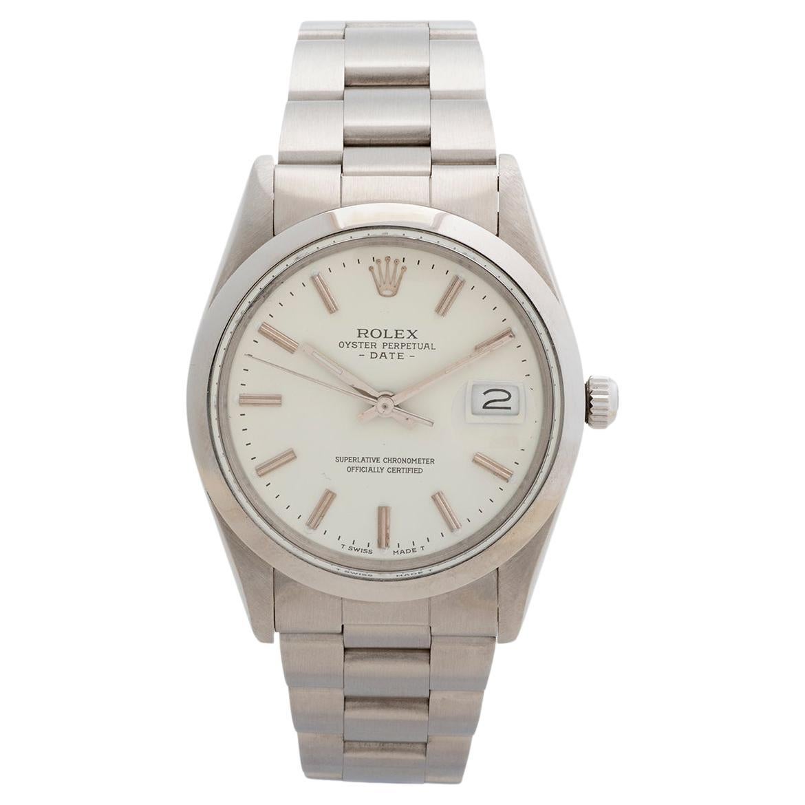 Rolex Date Ref 15000 Wristwatch. Oyster Dial, White Baton Dial. Year c.1982