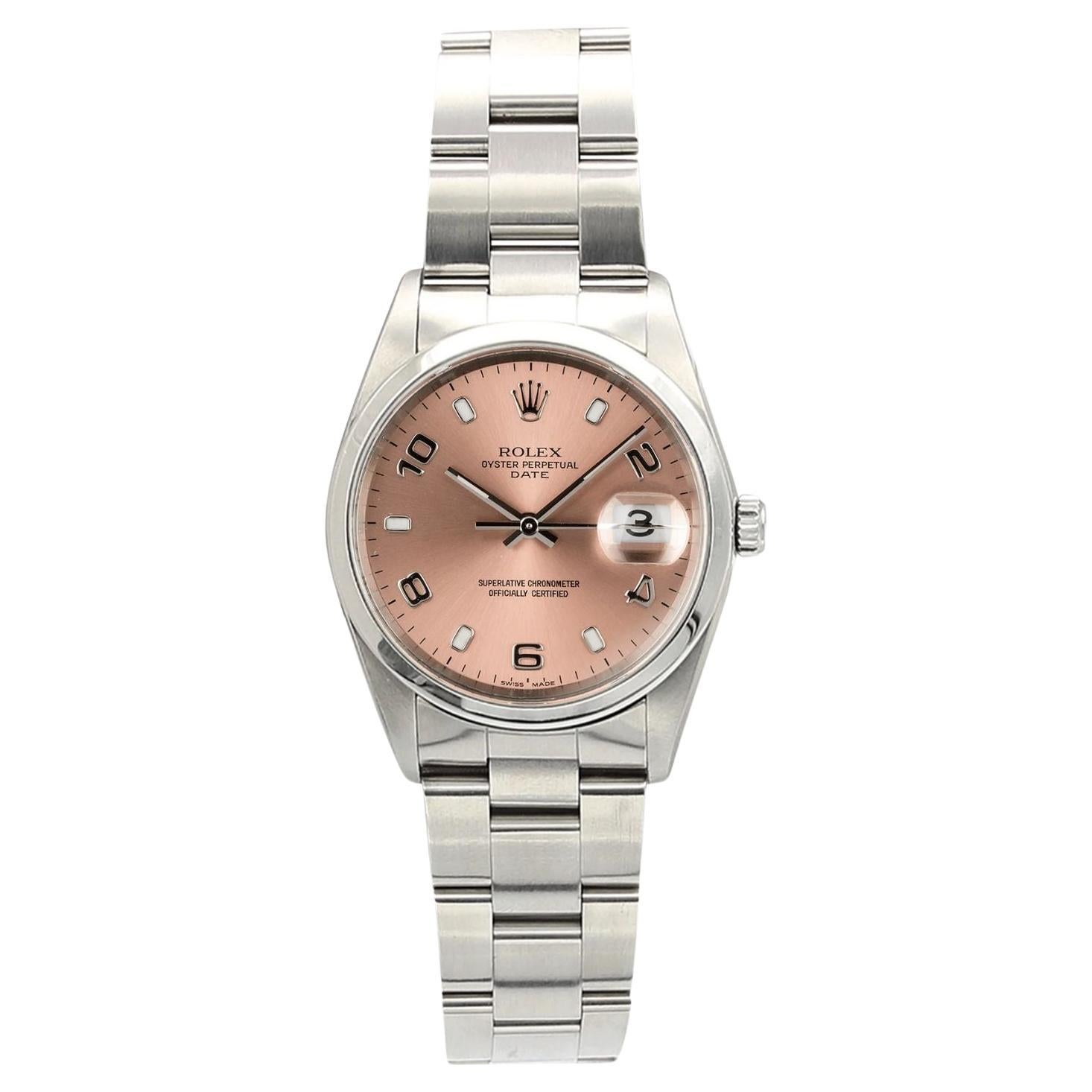 Rolex Date Ref. 15200 Watch - Salmon Arabic Dial, Steel Oyster Bracelet, Mint