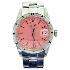 Rolex Date Ref.1500 Pink Dial Stainless Steel Oyster "Engine Turned" Bezel W-186