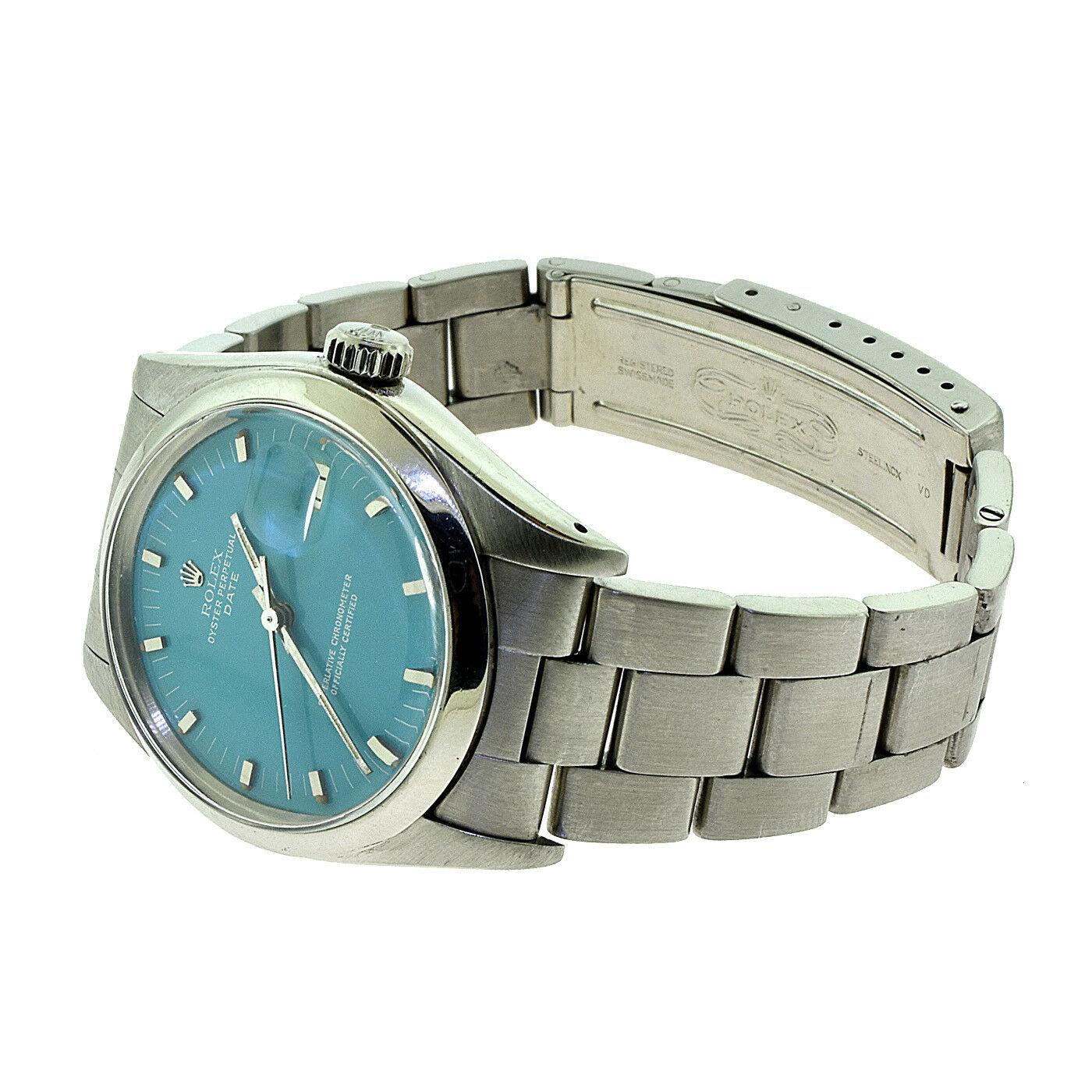 Brilliance Jewels, Miami
Questions? Call Us Anytime!
786,482,8100

Brand: Rolex

Model Name: Date

Model Number: 1500

Movement: Automatic

Jewels: 26 Jewels 

Case Size: 34 mm 

Case Material: Stainless Steel

Dial Color: Turquoise

Hour Markers: