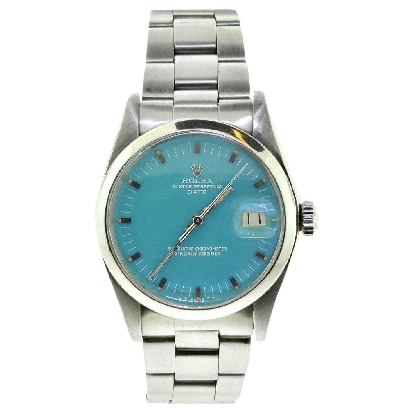 Rolex Date Ref.1500 Turquoise Dial Steel Oyster Perpetual Watch 'R-9'