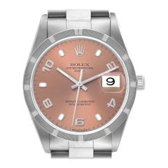 Rolex Date Cadran saumon Lunette tournante Acier Montre Homme 15210 Box Papers