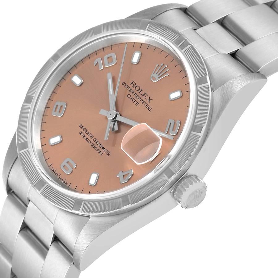 Men's Rolex Date Salmon Dial Engine Turned Bezel Steel Mens Watch 15210 For Sale