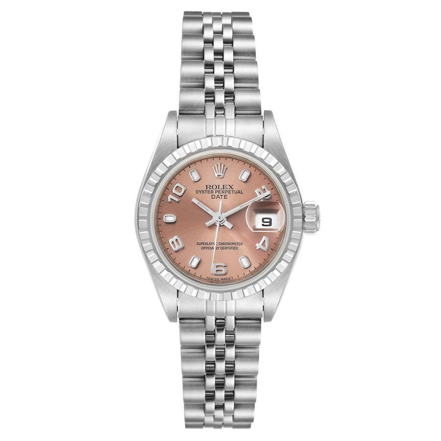 Rolex Date Salmon Dial Jubilee Bracelet Ladies Watch 79240. Officially certified chronometer self-winding movement. Stainless steel oyster case 26 mm in diameter. Rolex logo on a crown. Stainless steel engined turned bezel. Scratch resistant