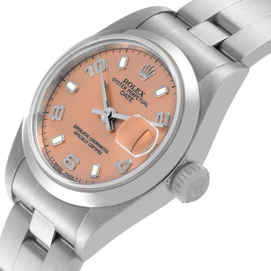 Rolex Date Salmon Dial Oyster Bracelet Steel Ladies Watch 69160 In Excellent Condition In Atlanta, GA