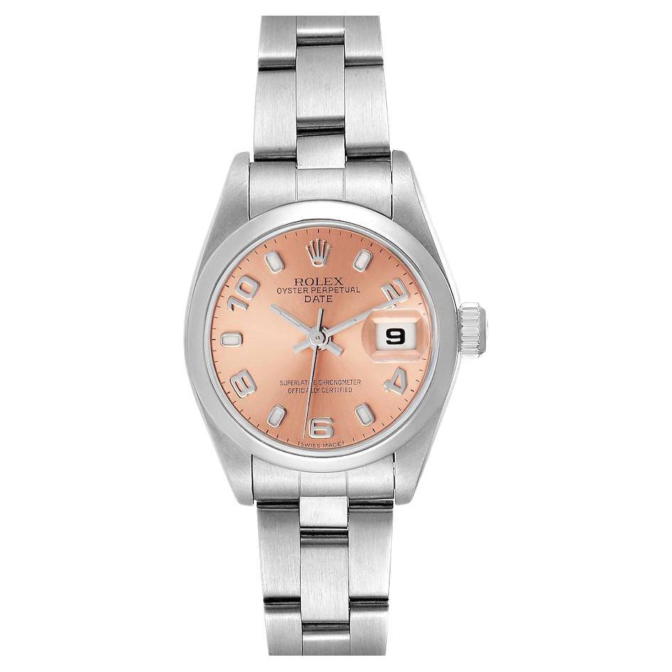 Rolex Date Lachs Zifferblatt Austernarmband Stahl Damenuhr 69160 im