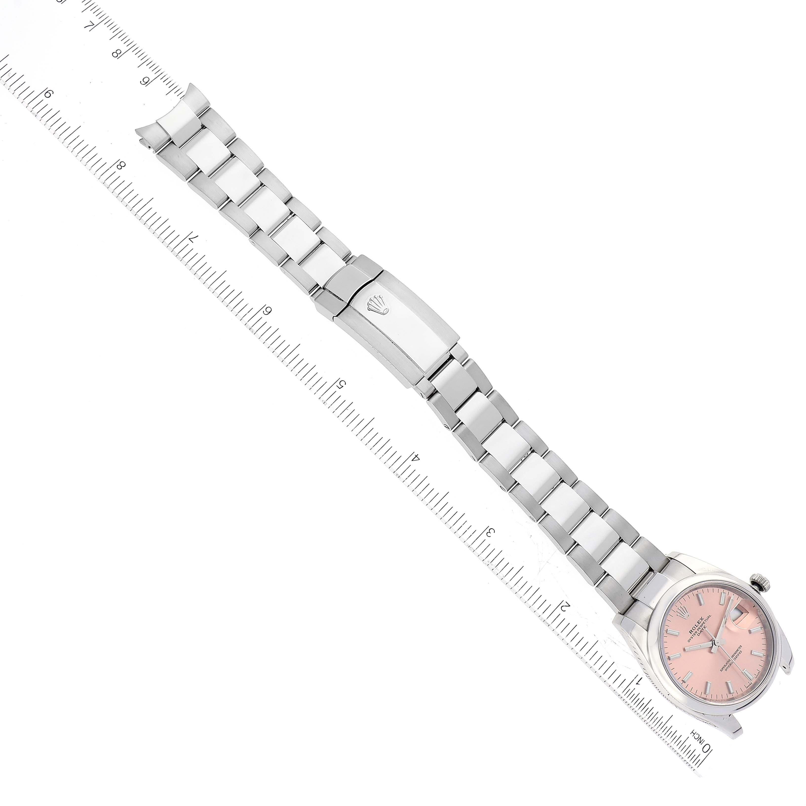 Rolex Date Salmon Dial Oyster Bracelet Steel Mens Watch 115200 Box Card 6