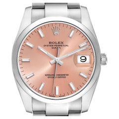 Rolex Date Salmon Dial Oyster Bracelet Steel Mens Watch 115200 Box Card