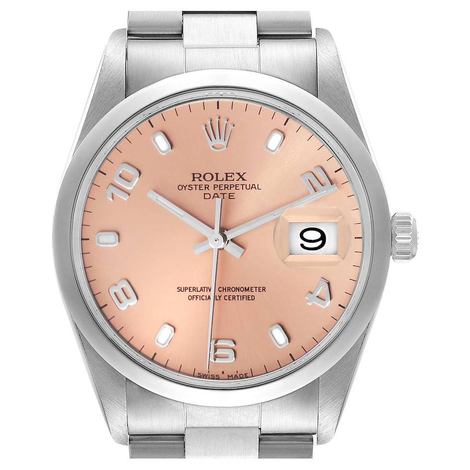 Rolex Date Salmon Dial Oyster Bracelet Steel Mens Watch 15200 Box Papers