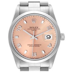 Rolex Date Salmon Dial Oyster Bracelet Steel Mens Watch 15200 Box Papers