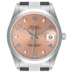 Rolex Date Salmon Dial Oyster Bracelet Steel Mens Watch 15200