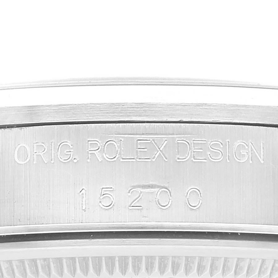 Rolex Date Salmon Dial Smooth Bezel Steel Mens Watch 15200 Box Papers In Excellent Condition In Atlanta, GA