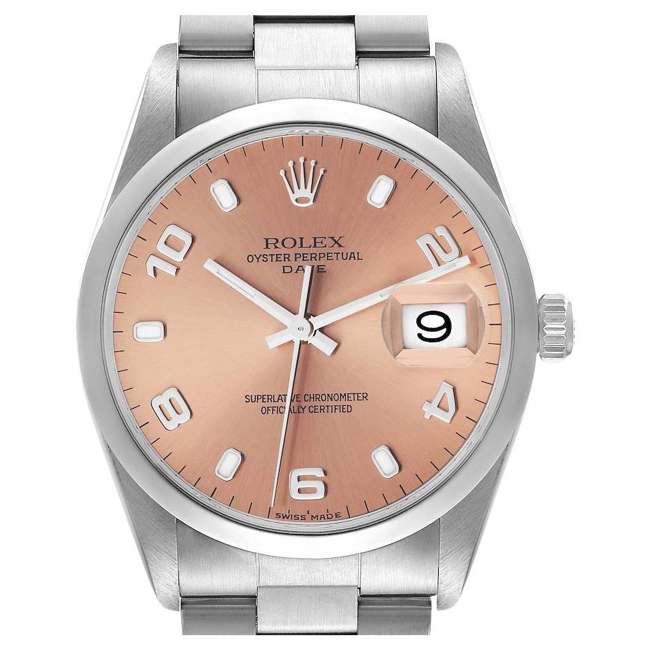 Rolex Date Salmon Dial Smooth Bezel Steel Mens Watch 15200 Box Papers