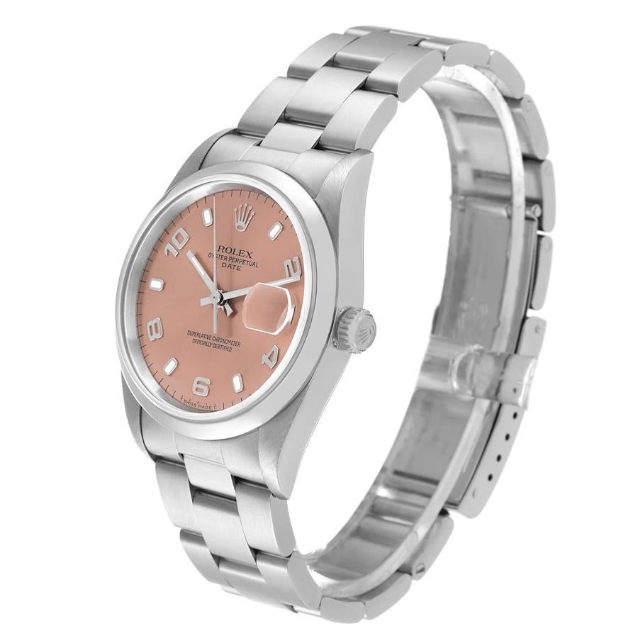 Rolex Date Salmon Dial Smooth Bezel Steel Mens Watch 15200 In Excellent Condition In Atlanta, GA
