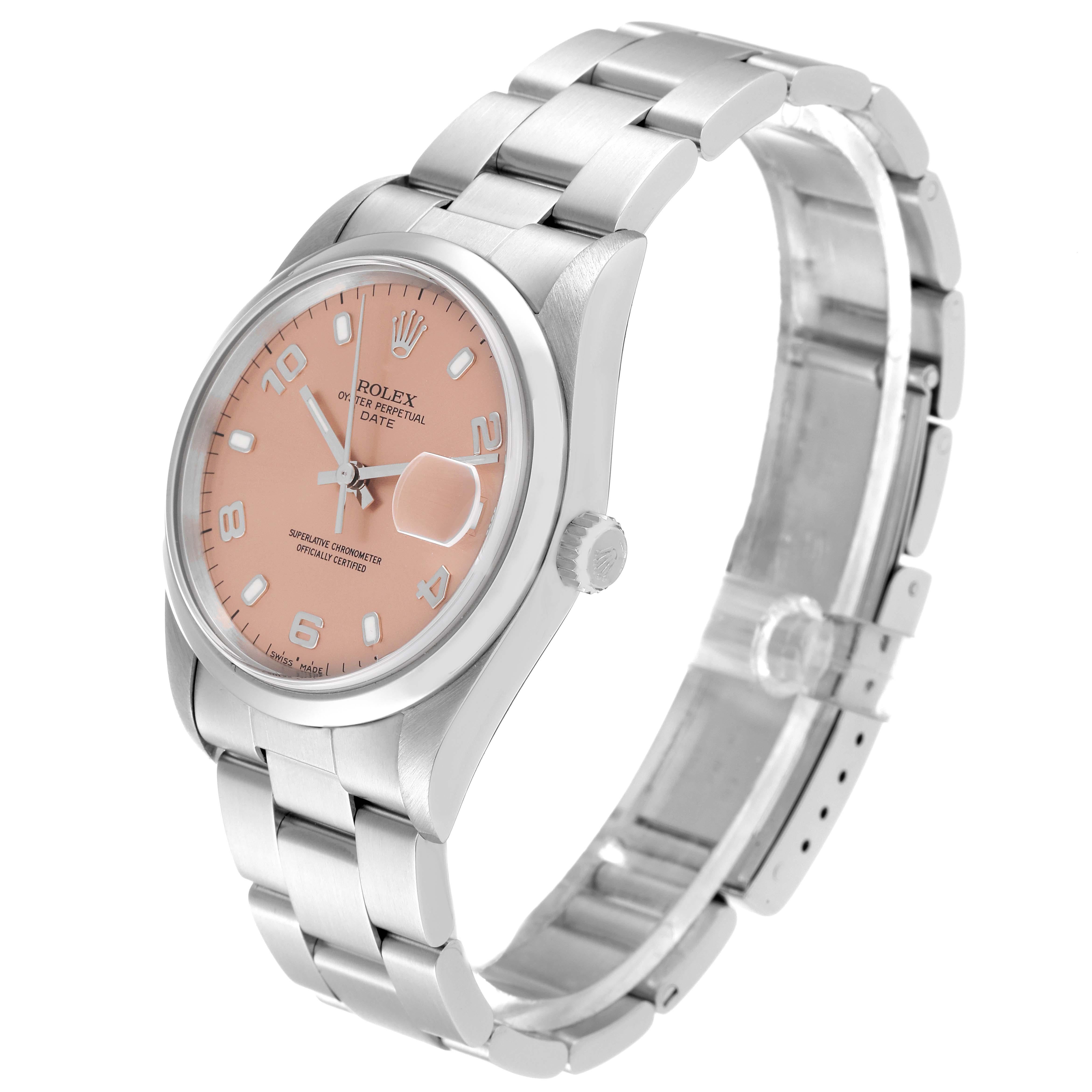 Rolex Date Salmon Dial Smooth Bezel Steel Mens Watch 15200 1