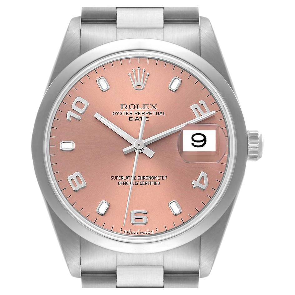 Rolex Date Salmon Dial Smooth Bezel Steel Mens Watch 15200