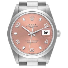 Rolex Date Salmon Dial Smooth Bezel Steel Mens Watch 15200
