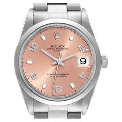 Used Rolex Date Salmon Dial Smooth Bezel Steel Mens Watch 15200