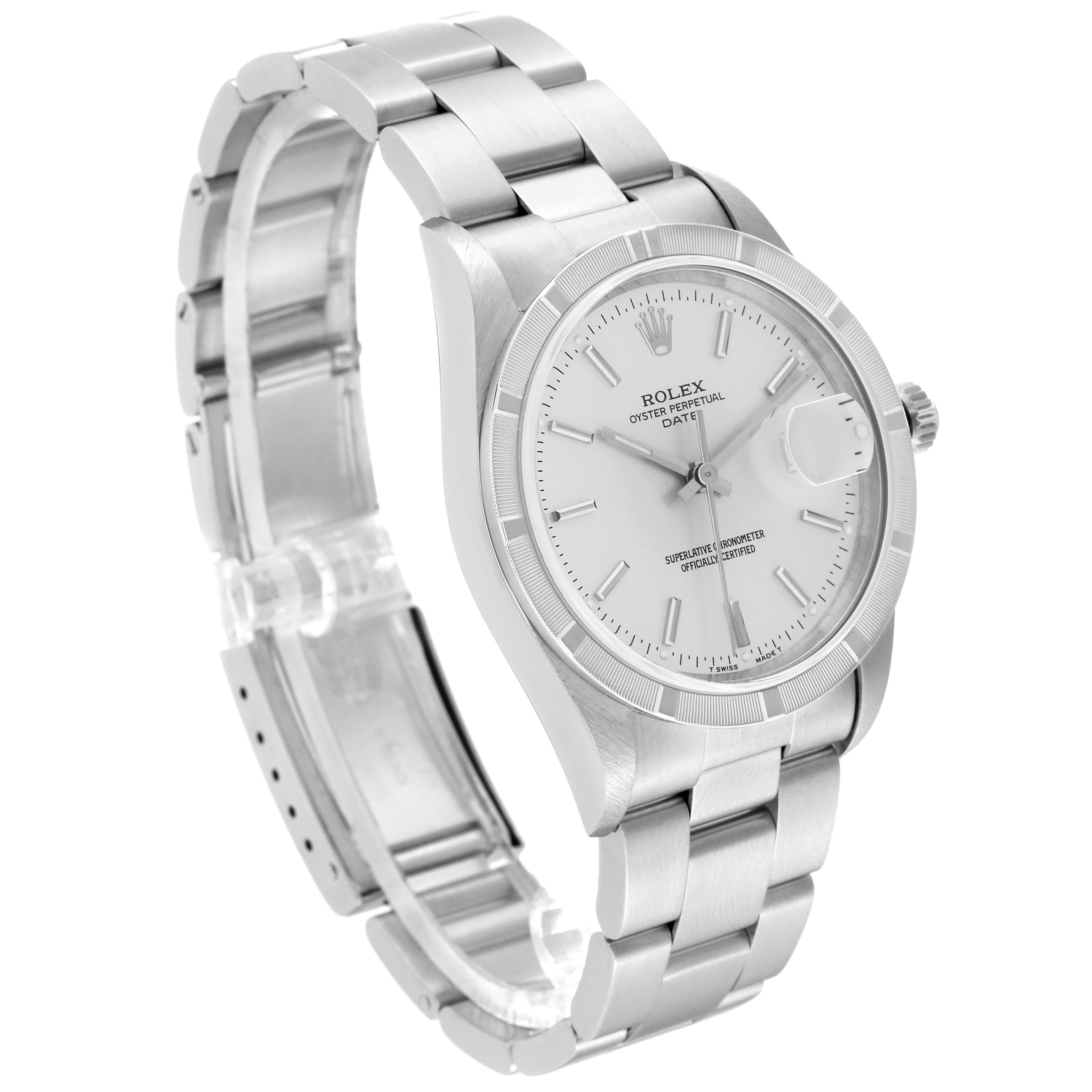 Rolex Date Silver Dial Engine Turned Bezel Steel Mens Watch 15210 For Sale 2