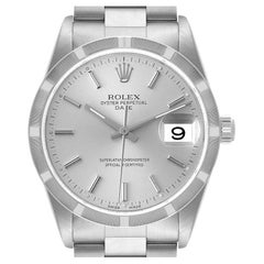 Rolex Date Silver Dial Engine Turned Bezel Steel Mens Watch 15210